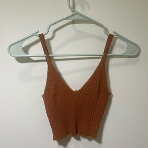 V Neck Crop Cami Top Ribbed Knit Spaghetti Strap Sleeveless Vest
